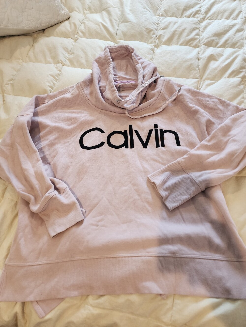 Womens Lg Ck Calvin Klein Funnel Neck Hoodie Pullover In Blush Pink